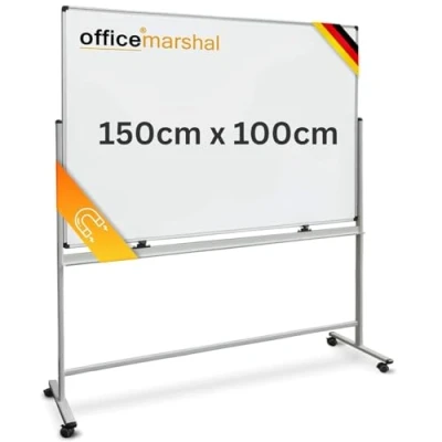 Abbildung von OfficeMarshal Magnetisches Whiteboard 100x150cm mit Alurahmen und abnehmbare Stiftablage für Büro, Heim Schule, Magnettafel kratzfest trocken abwischbar Magentboard (Stanford)