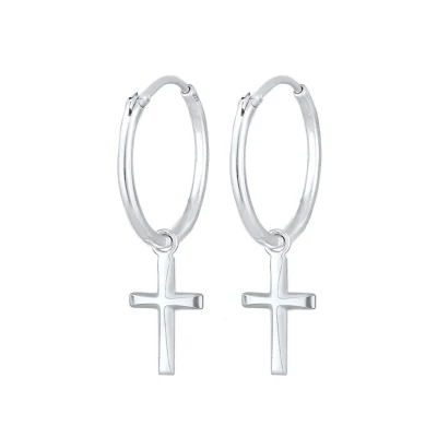 Abbildung von Elli Hoops Cross Ohrringe silvercoloured, Damen, Größe: One Size, Silver coloured