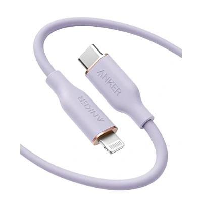 Abbildung von Anker Powerline III Flow, USB C Lightning Kabel, 180cm auf Kabel kompatibel mit iPhone 14/13/12/11 Serie, AirPods Pro, MFi Zertifiziert, Silikagel (in Mauve)