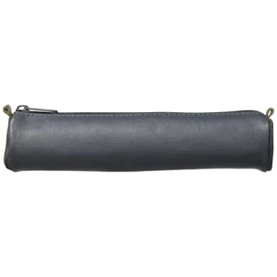Abbildung von Clairefontaine 77034C Schlampermäppchen Age Bag (aus Leder, rund, klein, 18,5 x 4 cm, mit Metallverschluß) 1 Stück grau