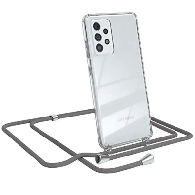 Abbildung von EAZY CASE Handykette kompatibel mit Samsung Galaxy A52 / (5G) A52s Handyhülle Umhängeband, Handykordel Schutzhülle, Silikonhülle, Hülle Band, Stylische Kette, Anthrazit
