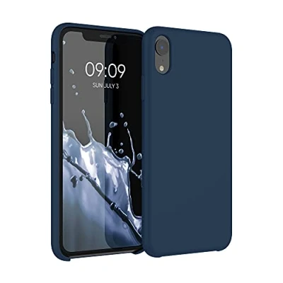 Abbildung von kwmobile Hülle kompatibel mit Apple iPhone XR Silikon Handy Case Handyhülle weiche Oberfläche kabelloses Laden Marineblau