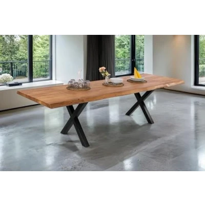 Abbildung von SAM Esstisch Cali mit Ansteckplatten 200 X 100 cm (erweiterbar auf 300 cm) Akazie massiv &amp; naturfarben echte Baumkante Gestell Metall schwarz Baumkantentisch/Esszimmertisch