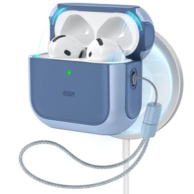 Abbildung von ESR für AirPods 4 Hülle, Kompatibel mit Gen (2024) (USB C), Unterstützt kabelloses Laden, Schutzhülle Handschlaufe, Magnetischer Deckel, Orbit Hybrid Blau