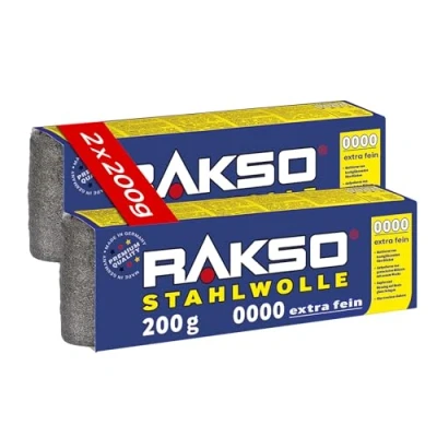 Abbildung von RAKSO Stahlwolle extrafein 0000 400 g, 2 Banderolen à 200g, poliert gewachstes Holz, Kupfer, Messing, mattiert Oberflächen, säubert Glas