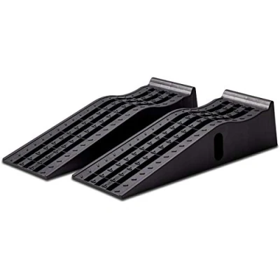 Abbildung von cartrend PKW Auffahrrampen Set 3 Tonnen, bis 235 mm, Hebebühne, Kunststoff Kfz Rampe, mit Überfahrschutz, 2 Stück
