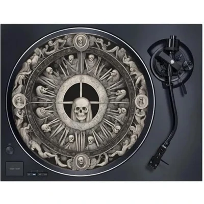 Abbildung von Rock On Wall Filz für Plattenspieler 33T Totenkopfrad 2 mm dick