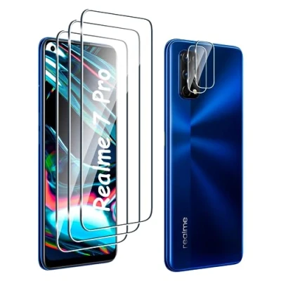 Abbildung von Fyqzio [3+2 Stück Gehärtetes Glas Schutzfolie kompatibel mit Realme 7 Pro und Kamera,Keine Blasen,9H Härte,Anti Scratch,HD Displayschutz für