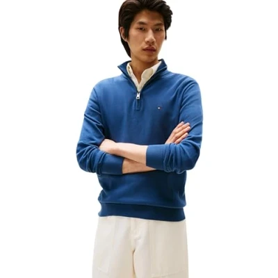 Abbildung von Tommy Hilfiger Herren Pullover mit Reißverschluss Essential Cotton Mock Halbzip, Blau (Aegean Sea), XS