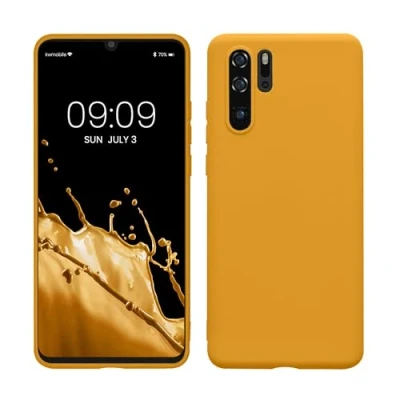 Abbildung von kwmobile Hülle kompatibel mit Huawei P30 Pro weiches TPU Silikon Case Cover geeignet für kabelloses Laden Honiggelb