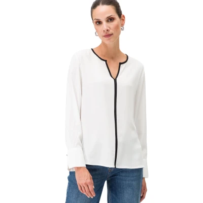 Abbildung von zero MIT Kontrastpaspel Bluse, Damen, Größe: 34, Patch creamblack