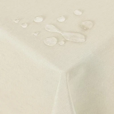 Abbildung von Deconovo Leinenoptik Tischdecke WasserabWeißend Tischwäsche Lotuseffekt, 130x280 cm, Beige