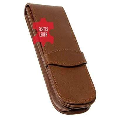 Abbildung von ONLINE Lederetui Classic Für 2 Schreibgeräte I Braunes Stifteetui mit Stecklasche &amp; Fächern Echtleder Kugelschreiber Etui, Füller Schreib Etui 14,5x 4,5x 2,5 cm alle Marken