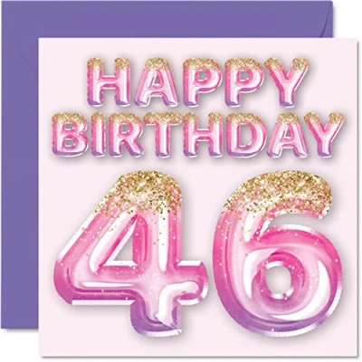 Abbildung von Geburtstagskarte zum 46. Geburtstag für Frauen rosa und lila Glitzerballons Happy Karten 46 Jahre alte Frau Mama Cousin Freund Schwester Tante 145 mm vierzigsten Grußkarten Geschenk