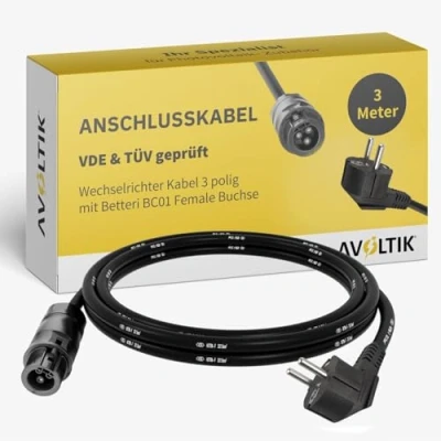 Abbildung von Avoltik Wechselrichter Anschlusskabel 3m I Kabel 3 polig mit Betteri BC01 Female Buchse Solar Schuko zum AC Anschluss Adapter für Balkonkraftwerk Mikrowechselrichter
