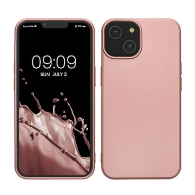 Abbildung von kwmobile Case kompatibel mit Apple iPhone 14 Hülle Schutzhülle aus Silikon metallisch schimmernd Handyhülle Metallic Rosegold