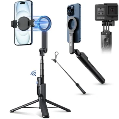 Abbildung von JJC Magnet Selfie Stick Stativ, 101,6 cm ausziehbares Handy Stativ mit Bluetooth Fernbedienung für iPhone 16 15 14 13 12 (MagSafe Halterung) und Samsung Huawei Google Smartphones mehr, Schwarz