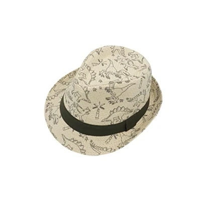 Abbildung von maximo Dinosaurs Trilby Kinderhut Kindertrilby Strohhut Strohtrilby Gartenhut Strandhut (47 cm beige schwarz)