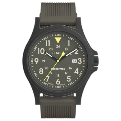 Abbildung von Timex Expedition Acadia Herren Armbanduhr, 40 mm, metallisch graues Silikonarmband, grünes Zifferblatt, schwarzes Gehäuse TW4B30000