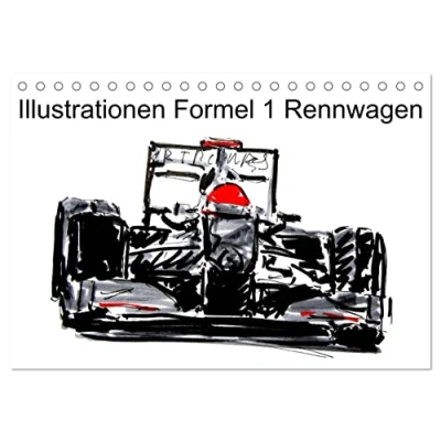 Abbildung von Illustrationen Formel 1 Rennwagen (Tischkalender 2025 DIN A5 quer), CALVENDO Monatskalender