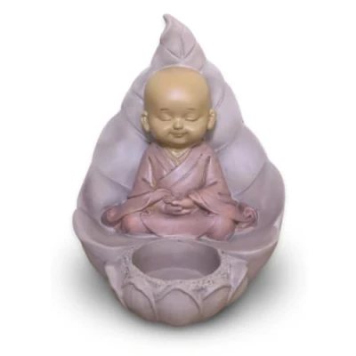 Abbildung von Zen Light Bouddha CH02 Zen&#039;Light Buddha Figur Teelichthalter Dekoration Feng Shui Glücksbringer Geschenkidee Höhe: 13 cm Farbe Beige und Altrosa, Harz, Rosa