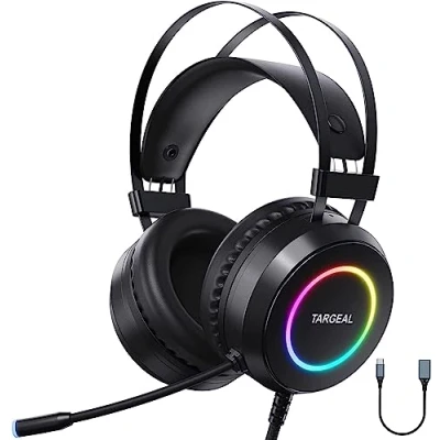 Abbildung von Y YOPZI Gaming Headset, Headset mit Mikrofon 3D Surround Sound Headphones Noise Cancelling RGB Lights, 7.1 Mikrofon, Schwarz, groß