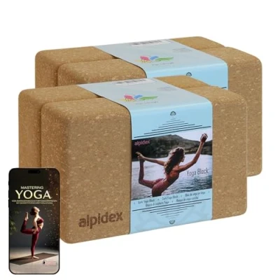 Abbildung von ALPIDEX Yogablock 2er oder 4er Set inkl. E Book mit 100 Übungen Ökologisch Nachhaltig Naturkork aus Portugal Korkblock Yoga Pilates 7 Jahre Garantie auf Material*, Größe:4 Stück 23 x 14 7.5 cm