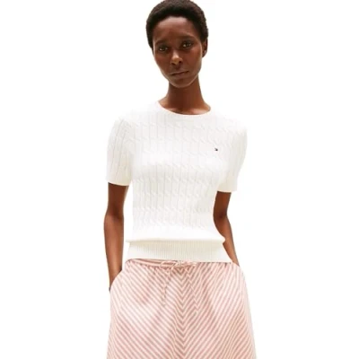Abbildung von Tommy Hilfiger Damen Co Cable Mid Gg S/S C nk SWT Ww0ww45656 Pullover, White (Ivory Silk), S