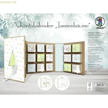 Abbildung von Ursus 17860002F Adventskalender in Buchform, Tannenbäume, ca. 22,4 x 16,1 5,3 cm, aus Kraftkarton, mit Satinband zum Verschließen, Befüllen und Verschenken