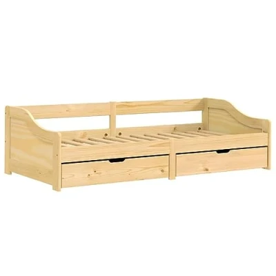 Abbildung von vidaXL Tagesbett, Gästebett mit 2 Schubladen, Sofabett Holzbett Latten Design, Bettgestell Schlafsofa für Schlafzimmer Wohnzimmer, 90x200cm Massivholz Kiefer
