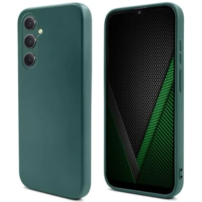 Abbildung von Moozy Lifestyle. Hülle für Samsung Galaxy a34 5g, Premium Silikon handyhülle Schutzhülle mit Mattem Finish und Weichem Mikrofaserfutter, Dunkelgrün