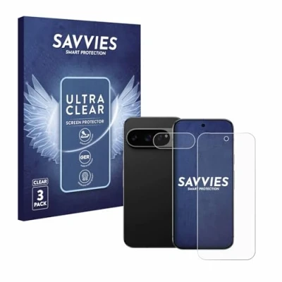 Abbildung von Savvies 6 Stück Schutzfolie für Google Pixel 9 Pro (Display+Kamera) Displayschutz Folie Ultra Transparent
