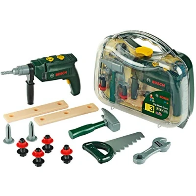 Abbildung von Theo Klein 8416 Bosch Werkzeugkoffer, groß 16 teiliges Werkzeug Set Inkl. batteriebetriebenem Bohrer mit Licht und Sound Maße: 32 cm x 8 29 Spielzeug für Kinder ab 3 Jahren