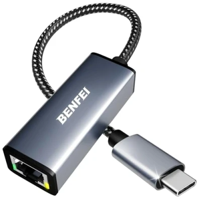 Abbildung von USB C auf Ethernet Adapter, BENFEI Thunderbolt 3 RJ45 LAN Netzwerk Adapter Kompatibel für MacBook Pro 2019/2018/2017, Air und mehr[Nylon geflochten&amp;Aluminum Alloy]