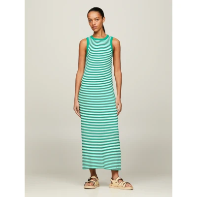 Abbildung von Tommy Hilfiger Midikleid SLIM 5X2 STR RIB MIDI DRESS NS in gestreigter Optik