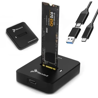Abbildung von Reagle Adapter M.2 NVMe &amp; SATA SSD, USB C 3.2 Gen 2, 10 Gbps, werkzeugloser Einbau, Docking Station Unterstützung für 2230/2242/2260/2280, Plug and Play