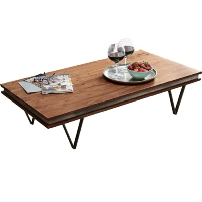 Abbildung von Couchtisch Stonegrace 117x60 cm Akazie Braun Schiefer V Fuß Schwarz