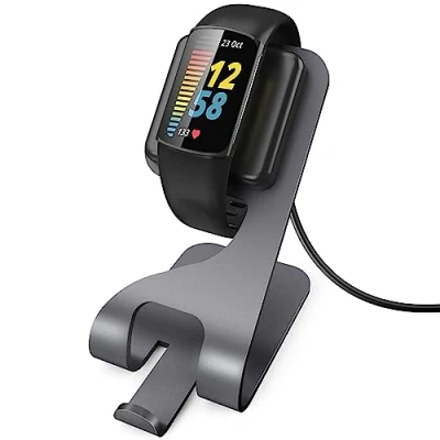 Abbildung von TiMOVO Ladegerät Kompatibel mit Fitbit Charge 6/Charge 5/Luxe, Magnetische Aluminium Ladestation 1,5 m USB Ladekabel, Ladeständer 5/Luxe Smartwatch, Space Grau
