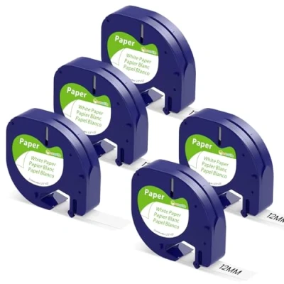 Abbildung von 12mm x 4m Paper White 91220 Etikettenband Kompatibel mit Dymo LetraTag LT 100H/plus,LetraTag 200B,LetraTag XR, 110T/plus, QX50, 2000, XM (Paper/Papier)