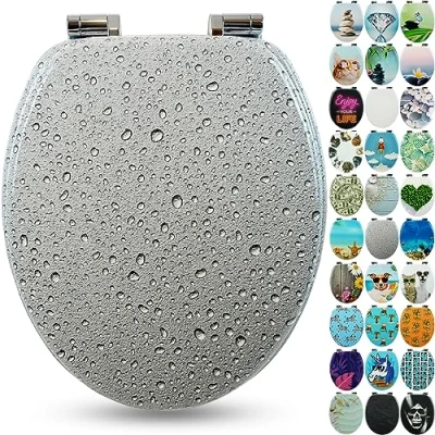 Abbildung von SANFINO® Premium WC Sitz mit Absenkautomatik hochwertige Toilettendeckel aus Holz, viele bunte Motive, hoher Sitzkomfort, einfache Montage inklusive Montageanleitung &quot;Grey Splash II&quot;