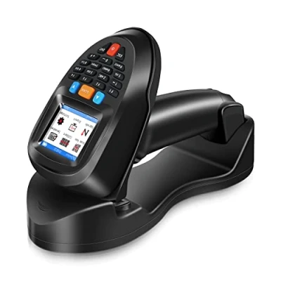 Abbildung von JRHC Kabelloser Barcode Scanner Tragbarer Barcodeleser 1D PDF Inventarscanner Datensammler Handheld Barcodescanner mit 2.2 Zoll LCD Bildschirm und Ladestation