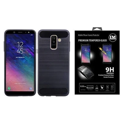 Abbildung von cofi1453 Silikon Hülle Tasche Case + 9H Schutzfolie Echt Glas Zubehör Gummi Bumper Schale Schutzhülle in Carbon Schwarz kompatibel mit Nokia 8.1
