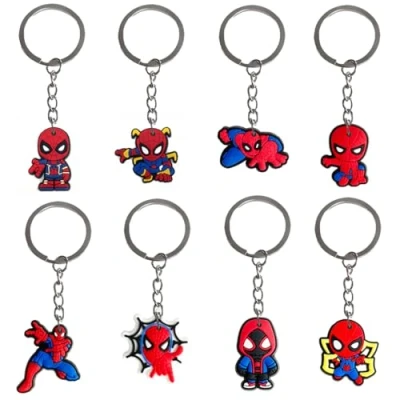Abbildung von Zmrkqw Spiiderman Schlüsselanhänger, 8 Stück PVC Schlüsselbund Keyring Keychain Dekoration Merchandise, Geschenke für Erwachsene und Kinder