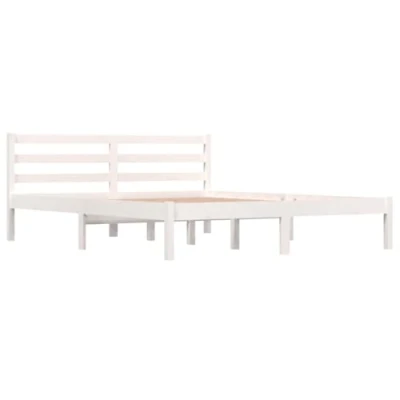 Abbildung von vidaXL Massivholzbett, Bett Holzbett für Schlafzimmer, Bettgestell Bettrahmen mit Lattenrost Kopfteil, Doppelbett Schlafzimmerbett, Kiefer 150x200cm Weiß