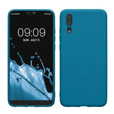Abbildung von kwmobile Hülle kompatibel mit Huawei P20 weiches TPU Silikon Case Cover geeignet für kabelloses Laden Karibikblau