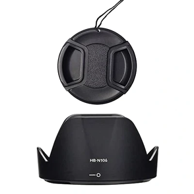 Abbildung von HB N106 Gegenlichtblende und 55 mm Objektivdeckel für Nikon AF P DX 18 f/3.5 5.6G VR Objektiv, passend D5600 D5500 D3500 D3400 Kamera (1 + 1 Stück)