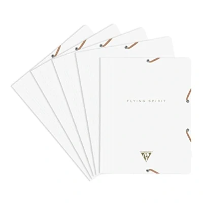Abbildung von Clairefontaine 104514C Packung mit 5 Sammelmappen Flying Spirit Gummizug und 3 Klappen, 24x32cm, Weiß Motive sortiert, 1 Pack