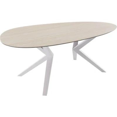 Abbildung von Esstisch Edge Oval 220x120 Keramik Laminam®Travertino Bianco Creme Weiß? Zenthara kantig Metall Weiß