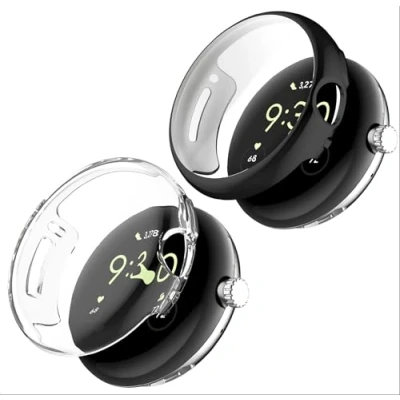 Abbildung von GIOPUEY [2 Stück Hülle Kompatibel mit Google Pixel Watch 3 41mm, Soft TPU, Shock Resistant, 41mm Cover Black+Transparent