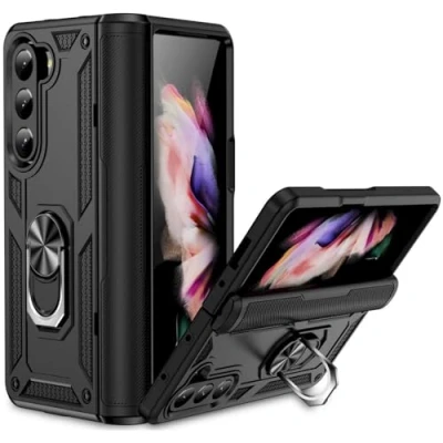 Abbildung von Verco Hybrid Armor Shield Case für Samsung Galaxy Z Fold 5 Hülle, extrem robust mit Magnet Fingerring Halter Handyhülle 5G Panzerhülle, Schwarz